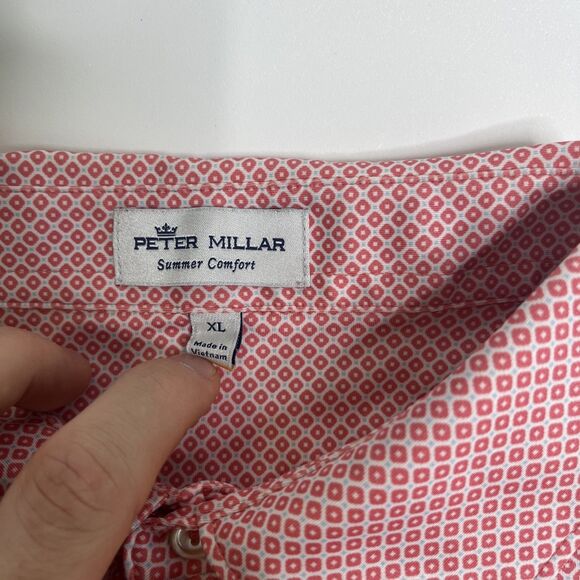 Peter Millar Summer Comfort Polo Men’s XL Pink Blue Geo Dot Performance Shirt - Picture 5 of 9